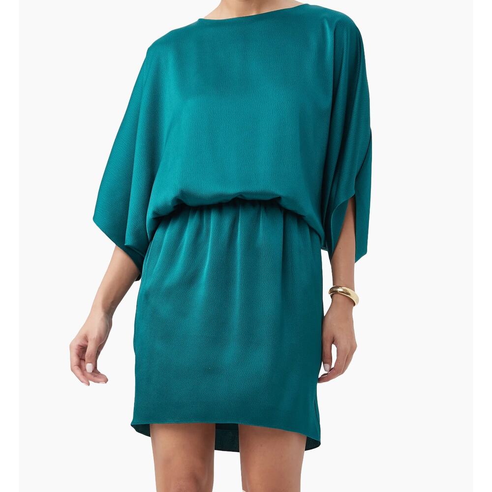 $258 Trina Turk Manhattan Hammered Satin Blouson Mini Dress | S, Acacia Green